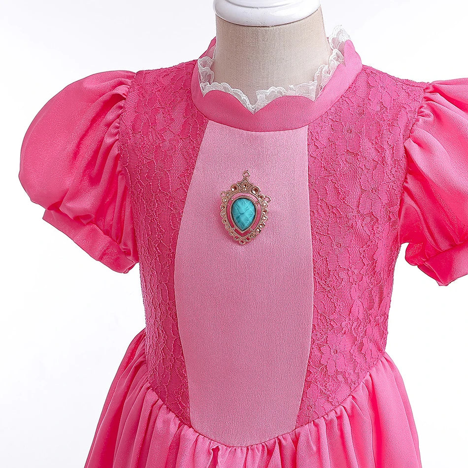 Girls Princess Dress Peach Cosplay Costume Children Halloween Christmas LED Light Disguise Kids Pink Birthday New Vestidos Party