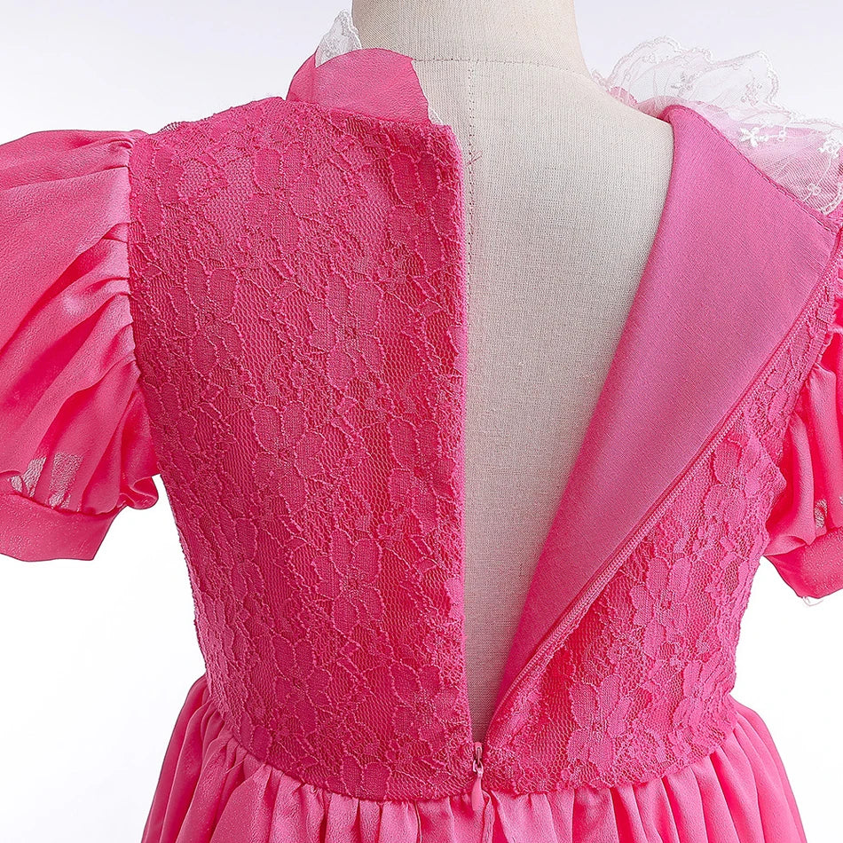 Girls Princess Dress Peach Cosplay Costume Children Halloween Christmas LED Light Disguise Kids Pink Birthday New Vestidos Party