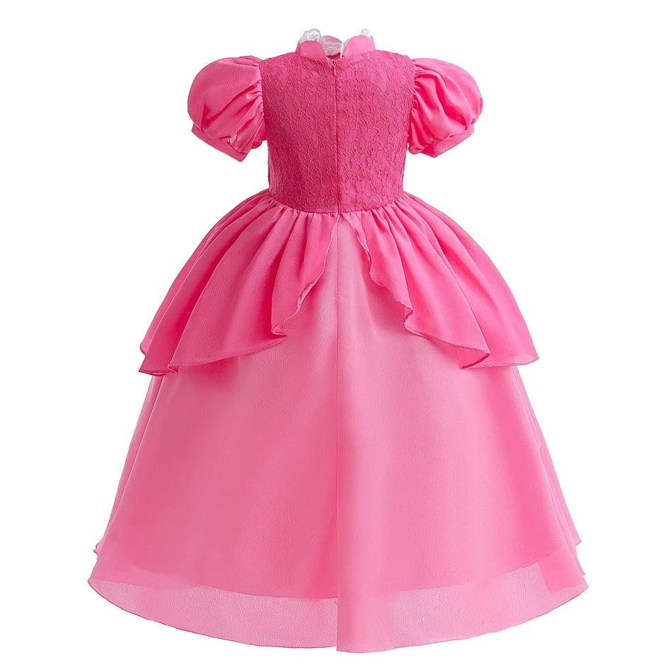 Girls Princess Dress Peach Cosplay Costume Children Halloween Christmas LED Light Disguise Kids Pink Birthday New Vestidos Party