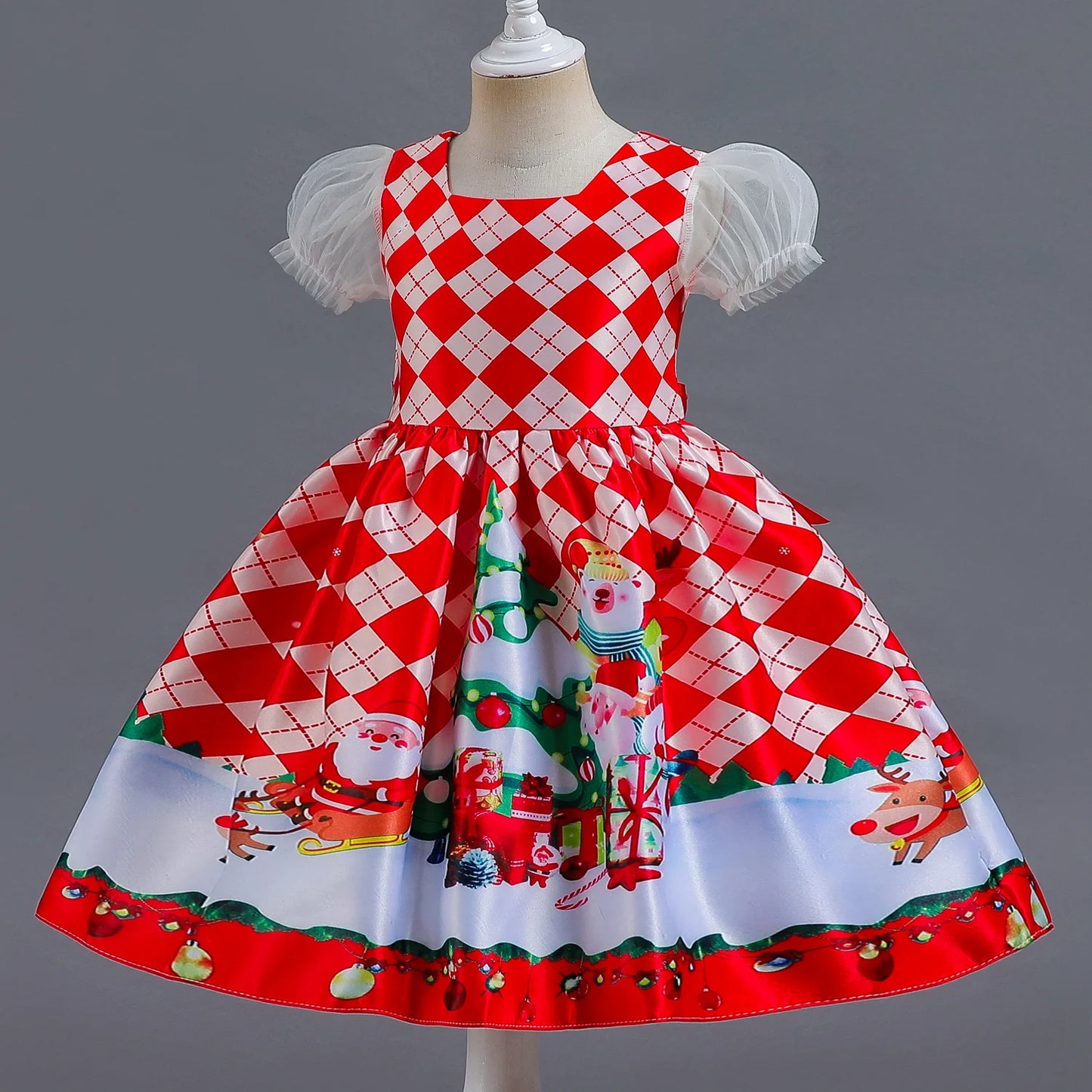 Elegant Girl Princess Dress Kids Red Christmas Polka Dot Dress Baby Birthday Party New Costume 2024 Carnival Clothes for 3-8Yrs