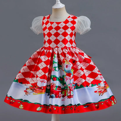 Elegant Girl Princess Dress Kids Red Christmas Polka Dot Dress Baby Birthday Party New Costume 2024 Carnival Clothes for 3-8Yrs