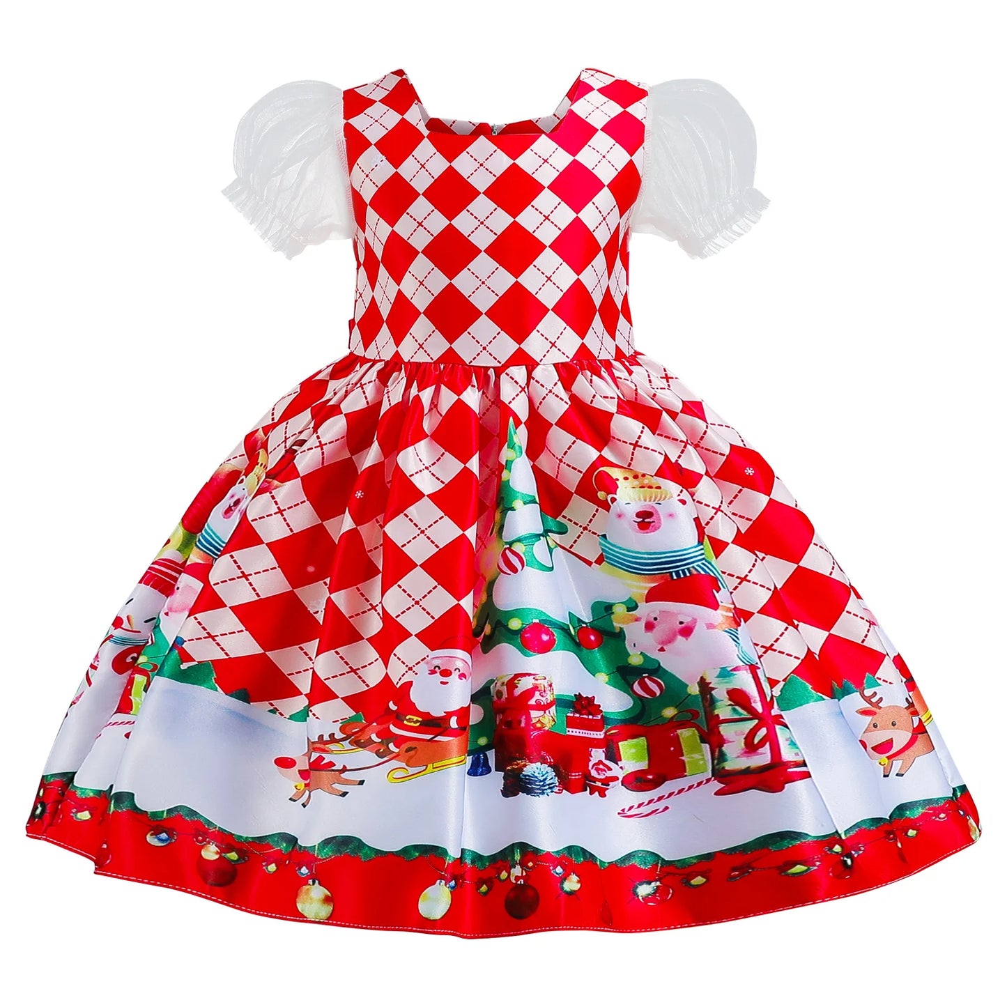 Elegant Girl Princess Dress Kids Red Christmas Polka Dot Dress Baby Birthday Party New Costume 2024 Carnival Clothes for 3-8Yrs