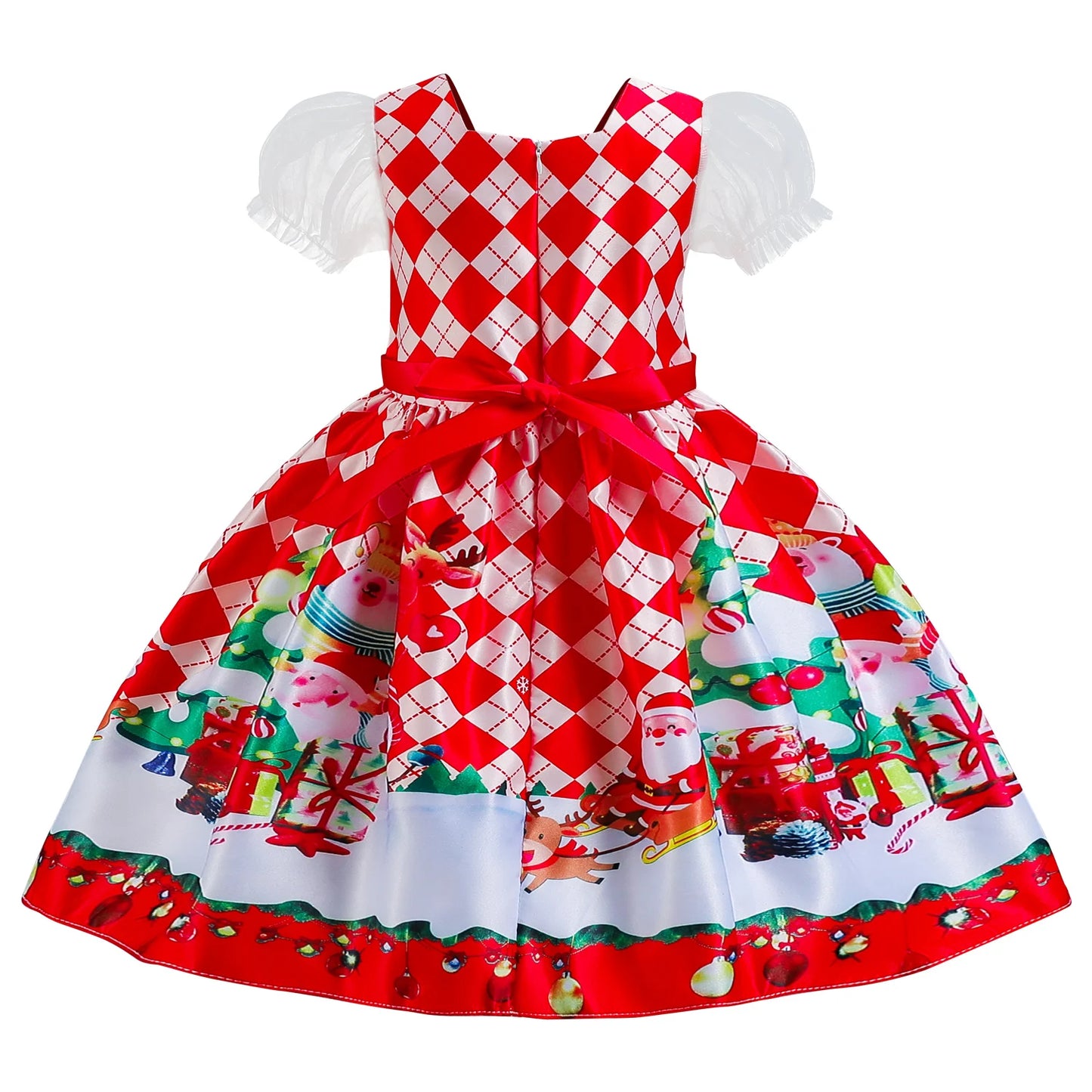 Elegant Girl Princess Dress Kids Red Christmas Polka Dot Dress Baby Birthday Party New Costume 2024 Carnival Clothes for 3-8Yrs