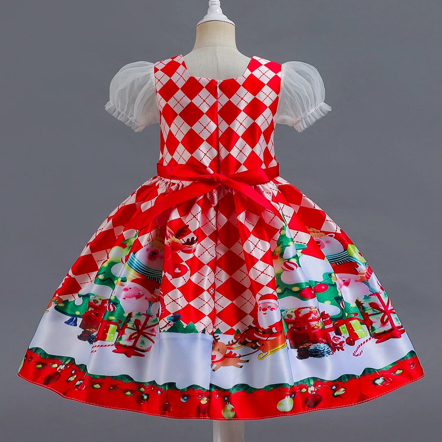 Elegant Girl Princess Dress Kids Red Christmas Polka Dot Dress Baby Birthday Party New Costume 2024 Carnival Clothes for 3-8Yrs