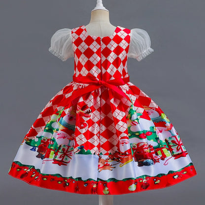 Elegant Girl Princess Dress Kids Red Christmas Polka Dot Dress Baby Birthday Party New Costume 2024 Carnival Clothes for 3-8Yrs