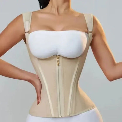 Body Shapewear Double Compression Waist Trainer Corset Adjustable Zipper and Hook-eyes Flat Belly Body Shaper