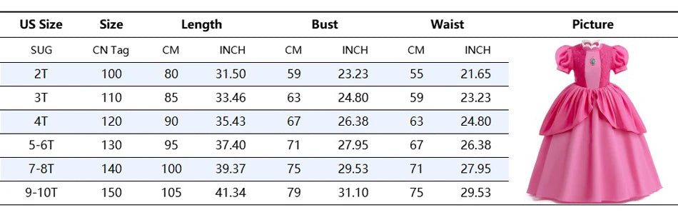 Girls Princess Dress Peach Cosplay Costume Children Halloween Christmas LED Light Disguise Kids Pink Birthday New Vestidos Party