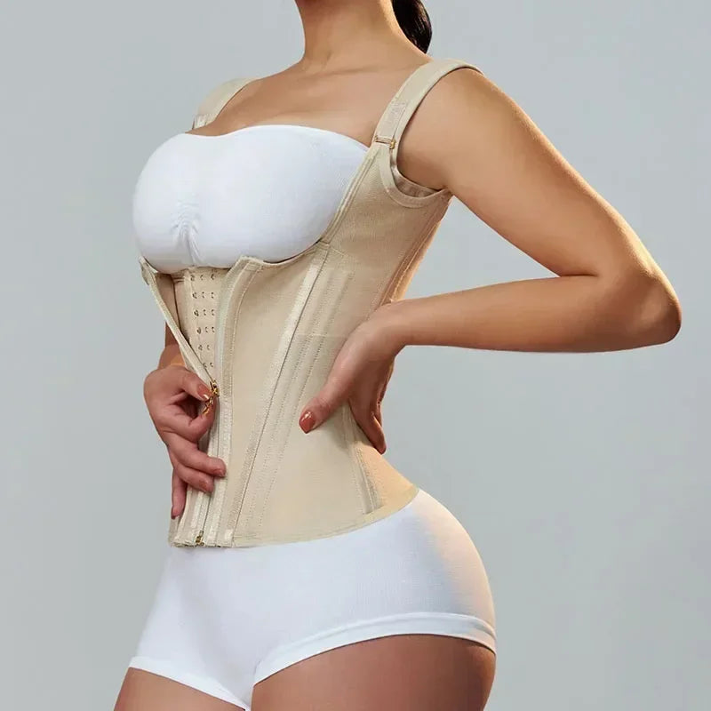 Body Shapewear Double Compression Waist Trainer Corset Adjustable Zipper and Hook-eyes Flat Belly Body Shaper