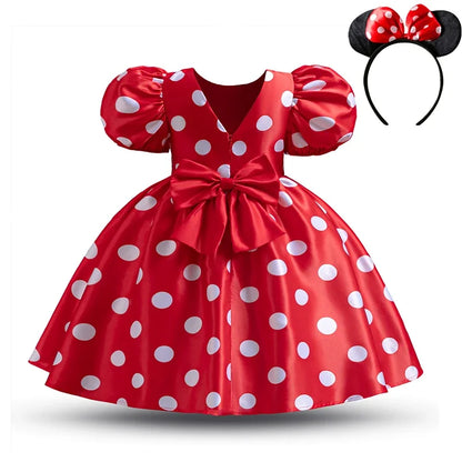 Elegant Girl Princess Dress Kids Red Christmas Polka Dot Dress Baby Birthday Party New Costume 2024 Carnival Clothes for 3-8Yrs