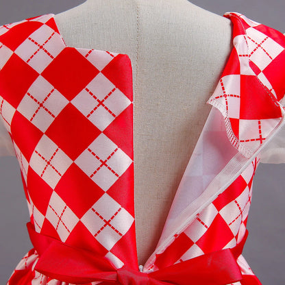 Elegant Girl Princess Dress Kids Red Christmas Polka Dot Dress Baby Birthday Party New Costume 2024 Carnival Clothes for 3-8Yrs