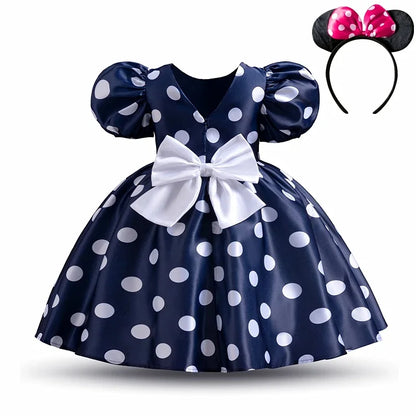 Elegant Girl Princess Dress Kids Red Christmas Polka Dot Dress Baby Birthday Party New Costume 2024 Carnival Clothes for 3-8Yrs