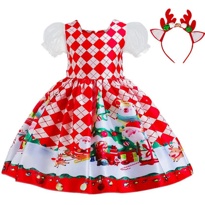 Elegant Girl Princess Dress Kids Red Christmas Polka Dot Dress Baby Birthday Party New Costume 2024 Carnival Clothes for 3-8Yrs