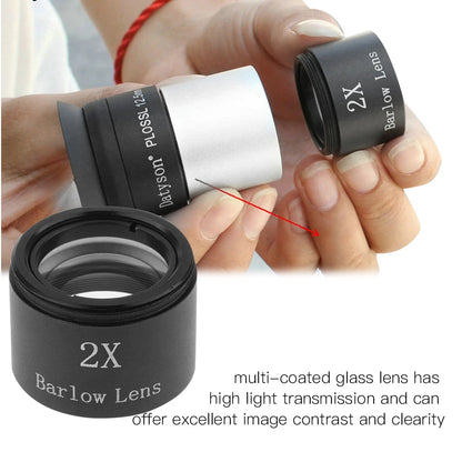 Barlow Lens 31.75mm Metal Barlow Lens 1.25 Inch 2X Magnification M28.6 Thread Barlow Lens for Astronomical Telescope Eyepiece