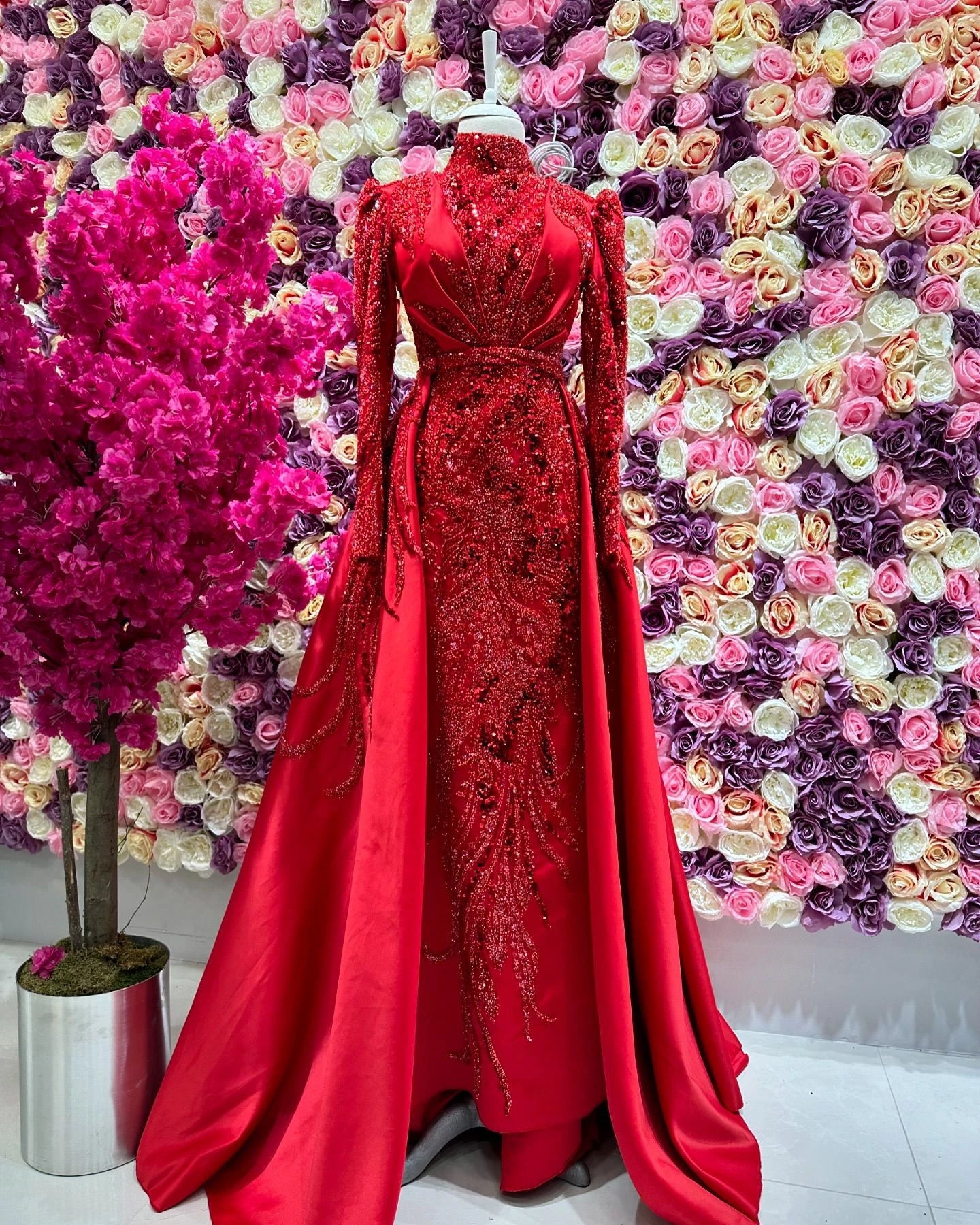FATAPAESE Muslim Evening Dress Illusion Neckline Full Sleeve Side Slit Maxi Skirt Special Occasion Gown لباس_ماکسی لباس_شب_ترک