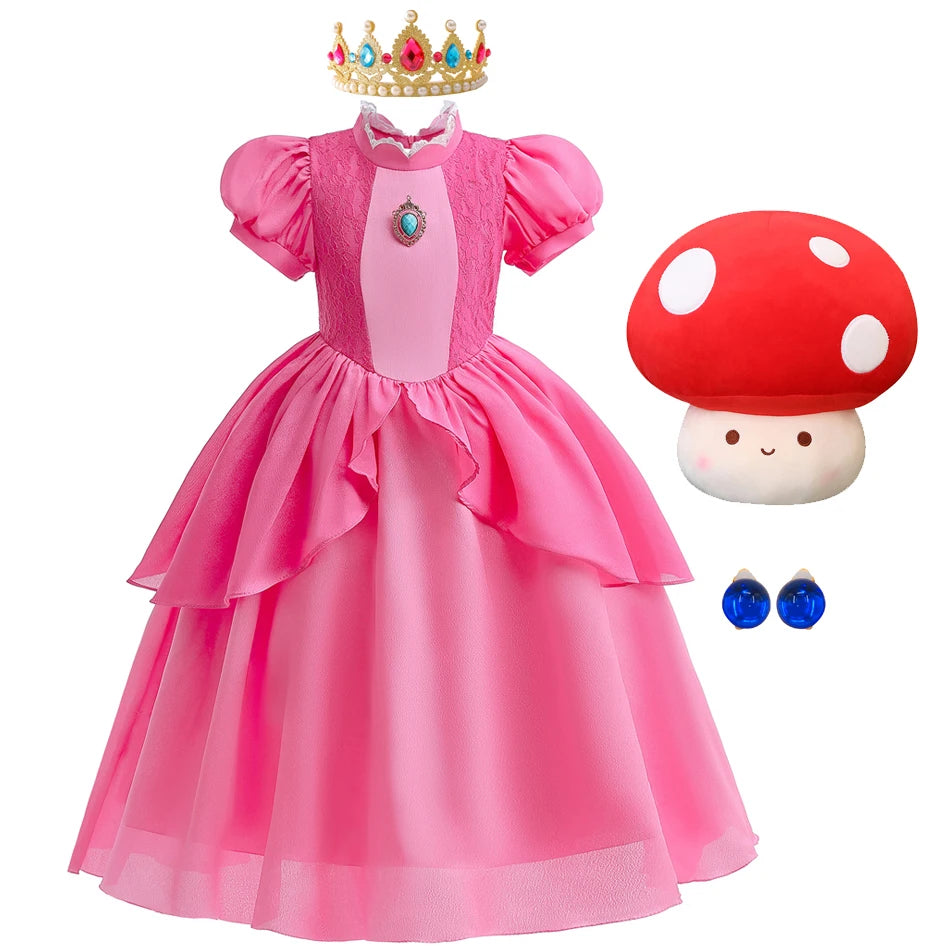 Girls Princess Dress Peach Cosplay Costume Children Halloween Christmas LED Light Disguise Kids Pink Birthday New Vestidos Party