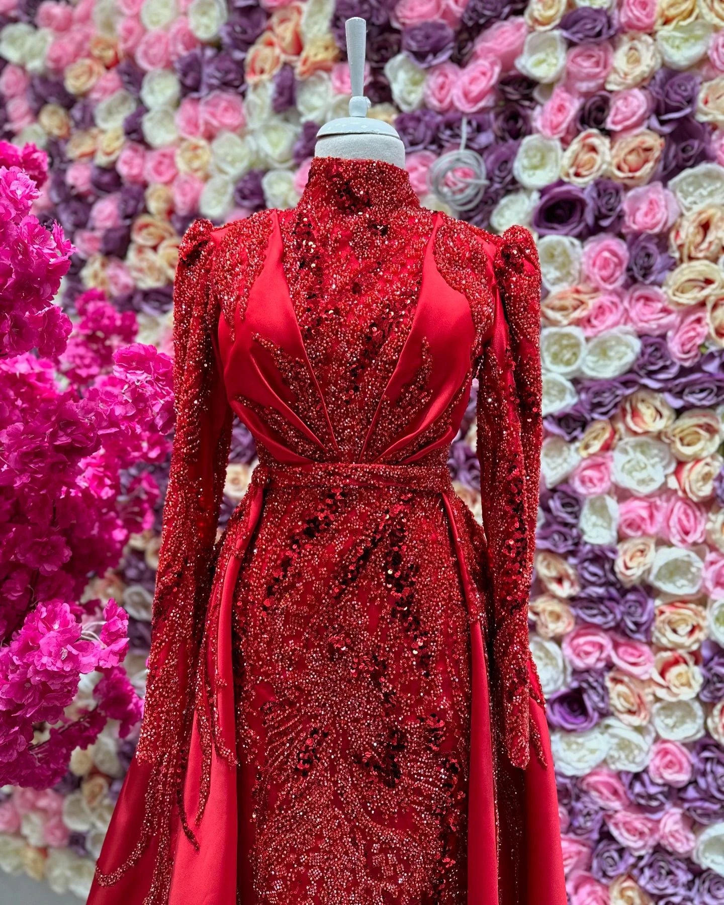 FATAPAESE Muslim Evening Dress Illusion Neckline Full Sleeve Side Slit Maxi Skirt Special Occasion Gown لباس_ماکسی لباس_شب_ترک