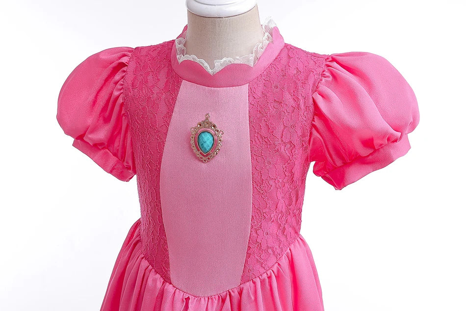 Girls Princess Dress Peach Cosplay Costume Children Halloween Christmas LED Light Disguise Kids Pink Birthday New Vestidos Party