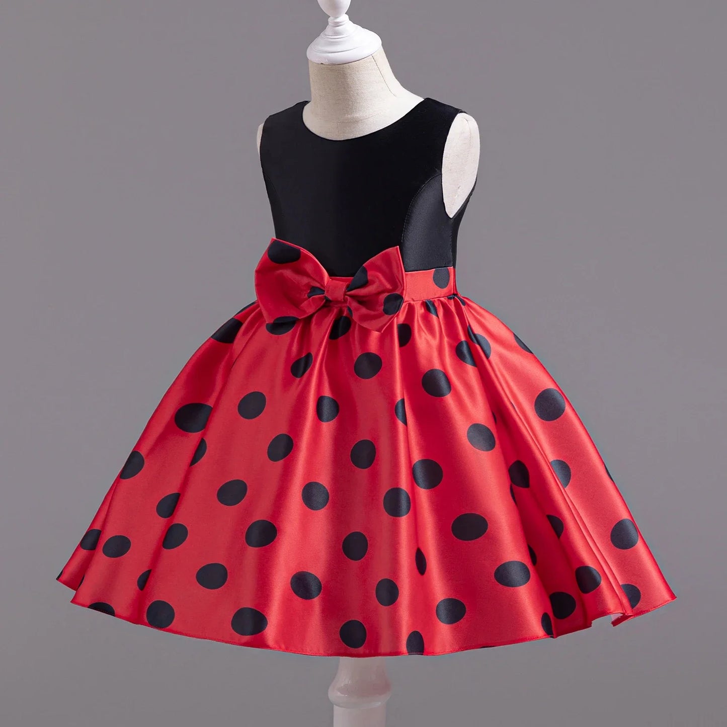 Elegant Girl Princess Dress Kids Red Christmas Polka Dot Dress Baby Birthday Party New Costume 2024 Carnival Clothes for 3-8Yrs