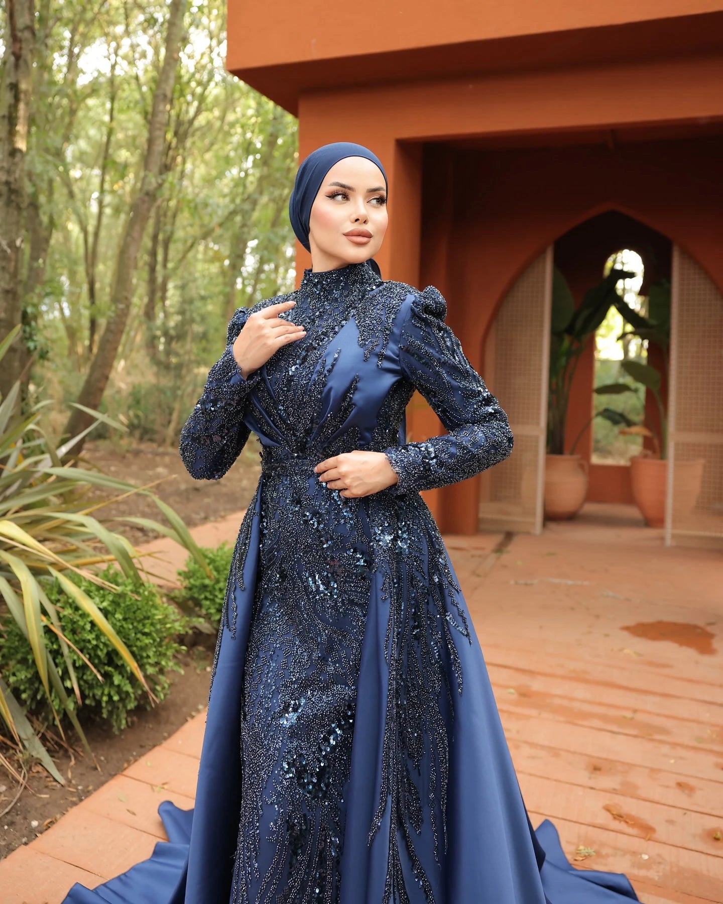 FATAPAESE Muslim Evening Dress Illusion Neckline Full Sleeve Side Slit Maxi Skirt Special Occasion Gown لباس_ماکسی لباس_شب_ترک