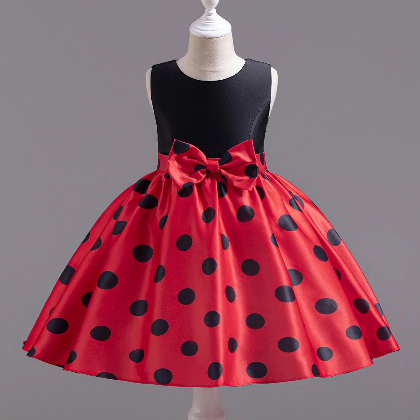 Elegant Girl Princess Dress Kids Red Christmas Polka Dot Dress Baby Birthday Party New Costume 2024 Carnival Clothes for 3-8Yrs