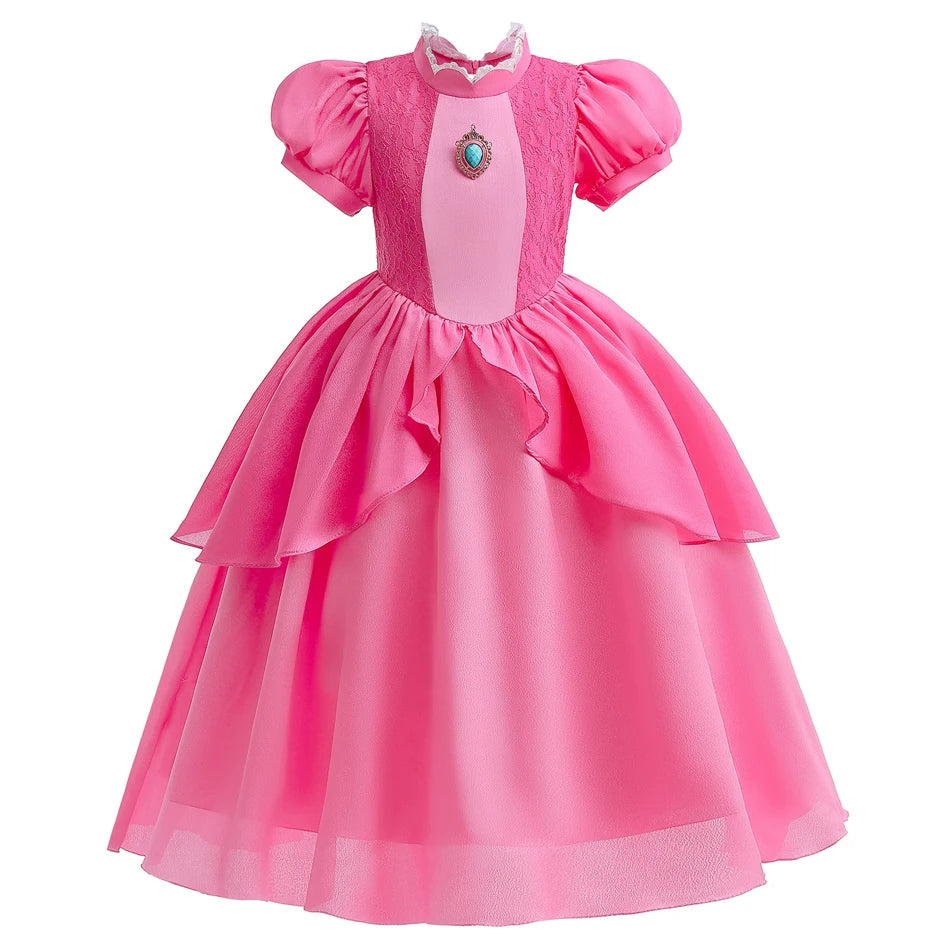 Girls Princess Dress Peach Cosplay Costume Children Halloween Christmas LED Light Disguise Kids Pink Birthday New Vestidos Party