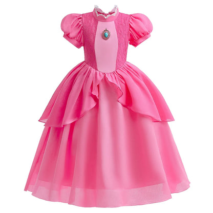 Girls Princess Dress Peach Cosplay Costume Children Halloween Christmas LED Light Disguise Kids Pink Birthday New Vestidos Party