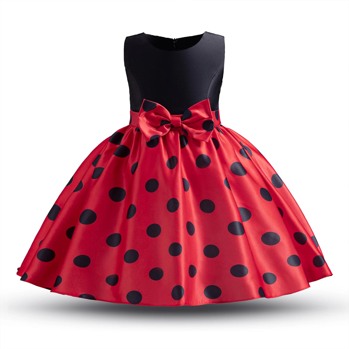 Elegant Girl Princess Dress Kids Red Christmas Polka Dot Dress Baby Birthday Party New Costume 2024 Carnival Clothes for 3-8Yrs