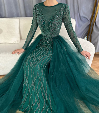 Muslim Green With Train Mermaid Beaded Elegant Luxury Evening Dresses Gowns 2025 For Women Party LA71107 Customized