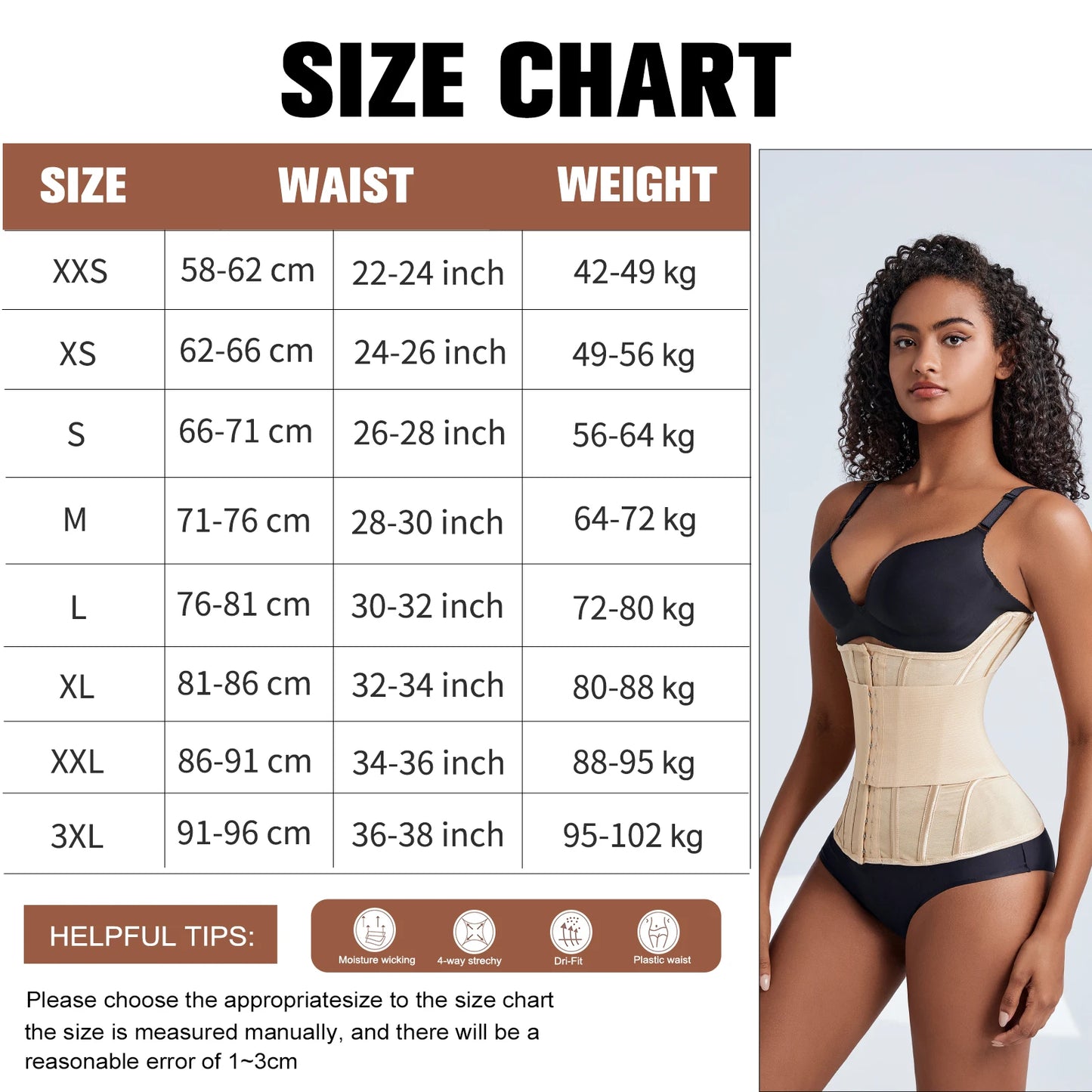 Double Belt Body Shaper Black Tummy Control Girdle Waist Trainer Large Size