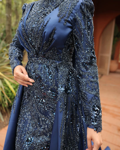 FATAPAESE Muslim Evening Dress Illusion Neckline Full Sleeve Side Slit Maxi Skirt Special Occasion Gown لباس_ماکسی لباس_شب_ترک