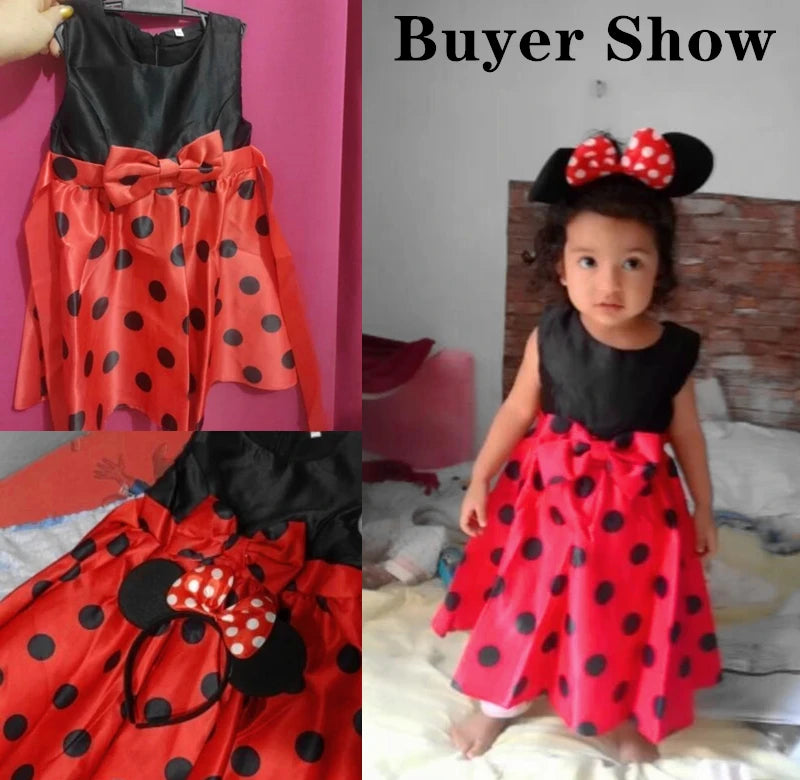 Elegant Girl Princess Dress Kids Red Christmas Polka Dot Dress Baby Birthday Party New Costume 2024 Carnival Clothes for 3-8Yrs