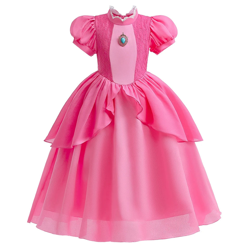 Girls Princess Dress Peach Cosplay Costume Children Halloween Christmas LED Light Disguise Kids Pink Birthday New Vestidos Party