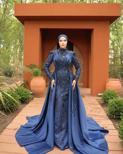 FATAPAESE Muslim Evening Dress Illusion Neckline Full Sleeve Side Slit Maxi Skirt Special Occasion Gown لباس_ماکسی لباس_شب_ترک
