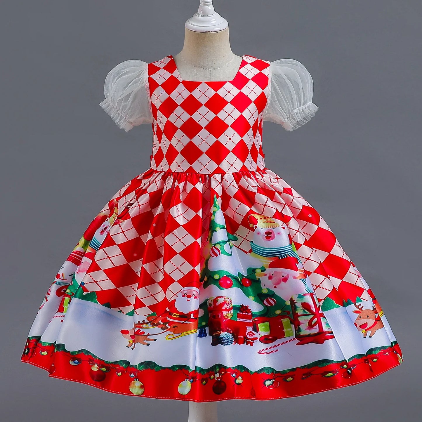 Elegant Girl Princess Dress Kids Red Christmas Polka Dot Dress Baby Birthday Party New Costume 2024 Carnival Clothes for 3-8Yrs
