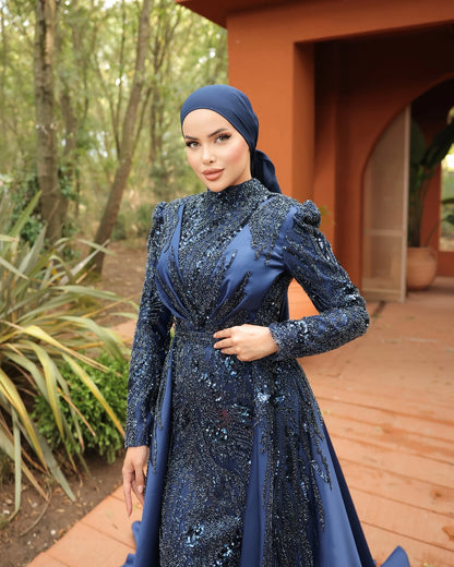 FATAPAESE Muslim Evening Dress Illusion Neckline Full Sleeve Side Slit Maxi Skirt Special Occasion Gown لباس_ماکسی لباس_شب_ترک