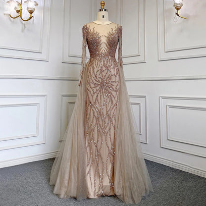 Muslim Green With Train Mermaid Beaded Elegant Luxury Evening Dresses Gowns 2025 For Women Party LA71107 Customized