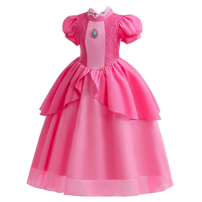 Girls Princess Dress Peach Cosplay Costume Children Halloween Christmas LED Light Disguise Kids Pink Birthday New Vestidos Party