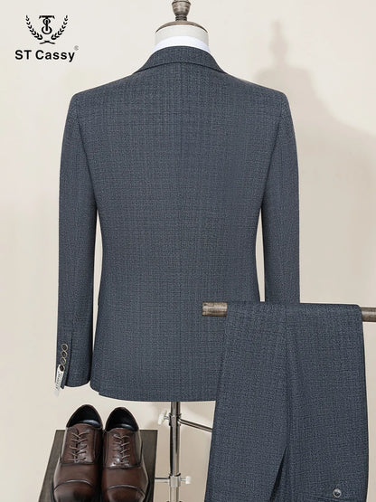 ST Cassy High Quality Men's Suit Slim Fit Male Groom Wedding Blazers Party Dress  Suit Business Office three-piece