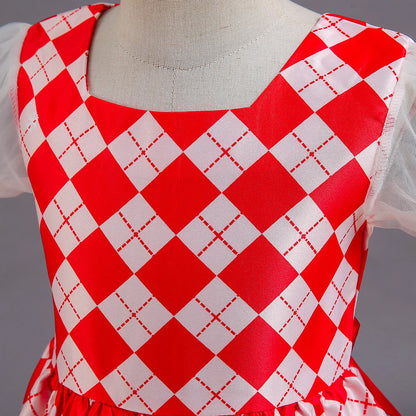 Elegant Girl Princess Dress Kids Red Christmas Polka Dot Dress Baby Birthday Party New Costume 2024 Carnival Clothes for 3-8Yrs